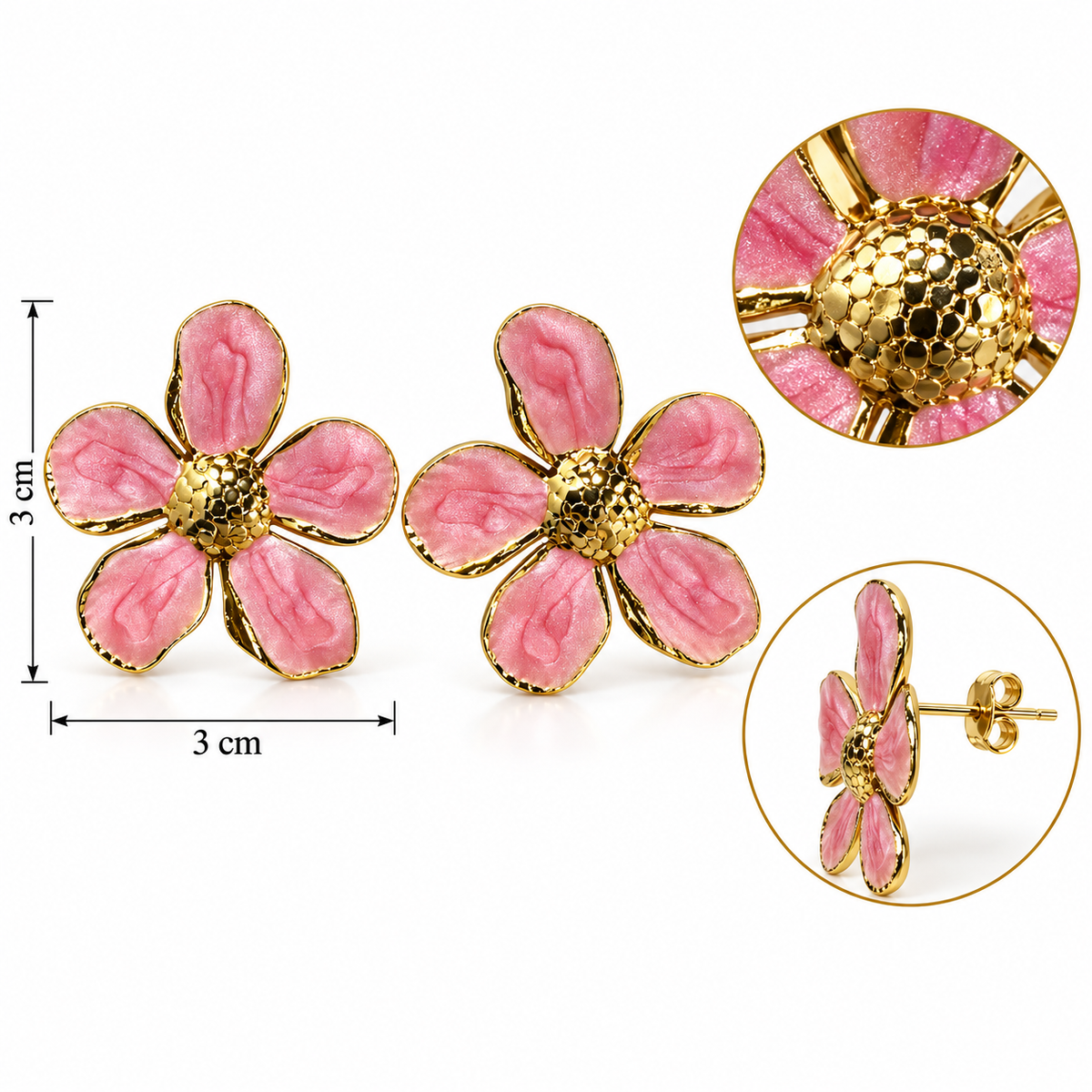 E038 Aretes flor 5 petalos esmaltado de acero inoxidable 304