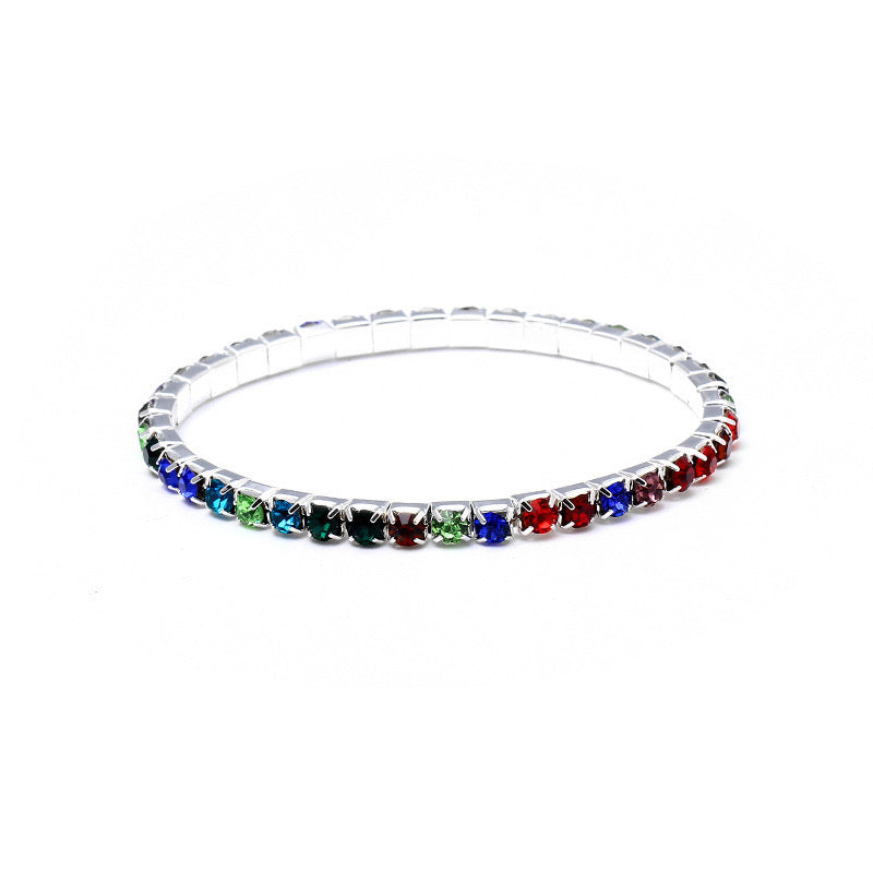 B948C Pulsera plateada cristal aleacion unisexo elastica