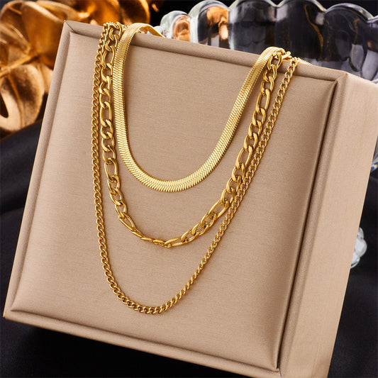 C776 collar dorado triple acero inoxidable chapado en oro de 18k 22cm