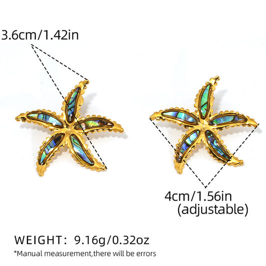 E3228 Aretes estrella acero inoxidable chapado en oro 18k 5cm