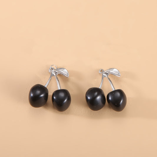 E3409 Dije de collar  cereza negra aleacion 3cm INCLUYE UNA PIEZA
