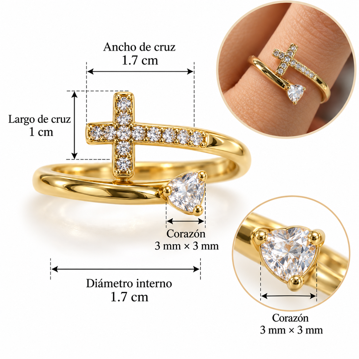 A302B Anillo religioso cruz circonia cobre