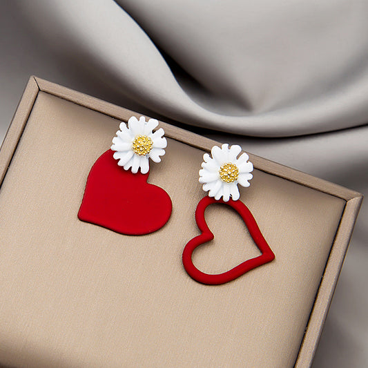 E3857 Aretes corazón rojo aleacion esmaltado 3cm
