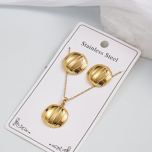 C891 conjunto de aretes y collar círculo dorado acero inoxidable 20cm largo 2cm dije 2cm aretes