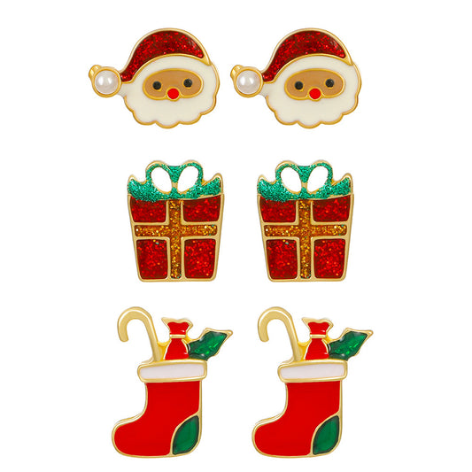 E4143 aretes santa claus Navidad aleacion esmaltado 1.4cm