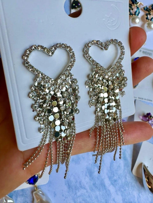 E902 Aretes Corazón Enchapado Zirconia Cortina