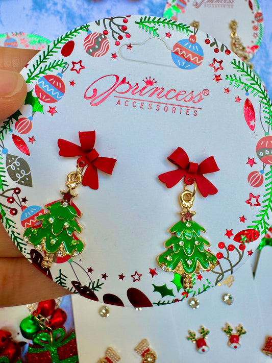 E1871 Aretes pino Navidad incrustación zirconia 3.5cm