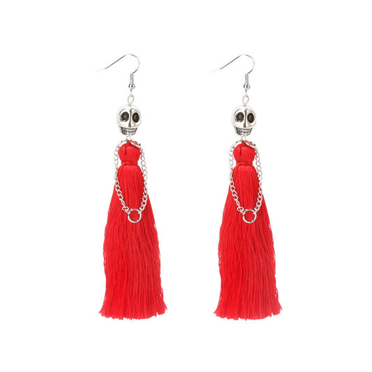 E3781R Aretes gancho catrina roja 10cm aleacion