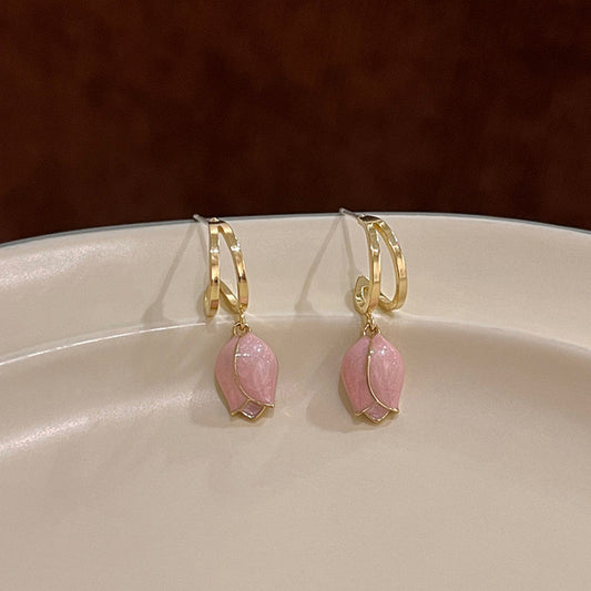 E3590 Aretes tulipán rosa aleacion 2.5cm