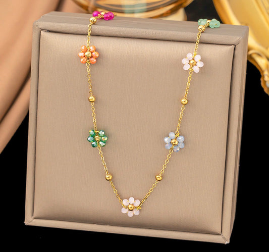 C1162 Collar flores de colores acero inoxidable