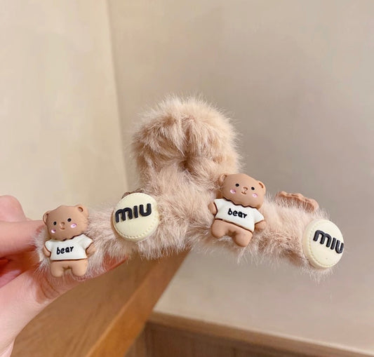 Ac102 pinza para el cabello miu café peluche