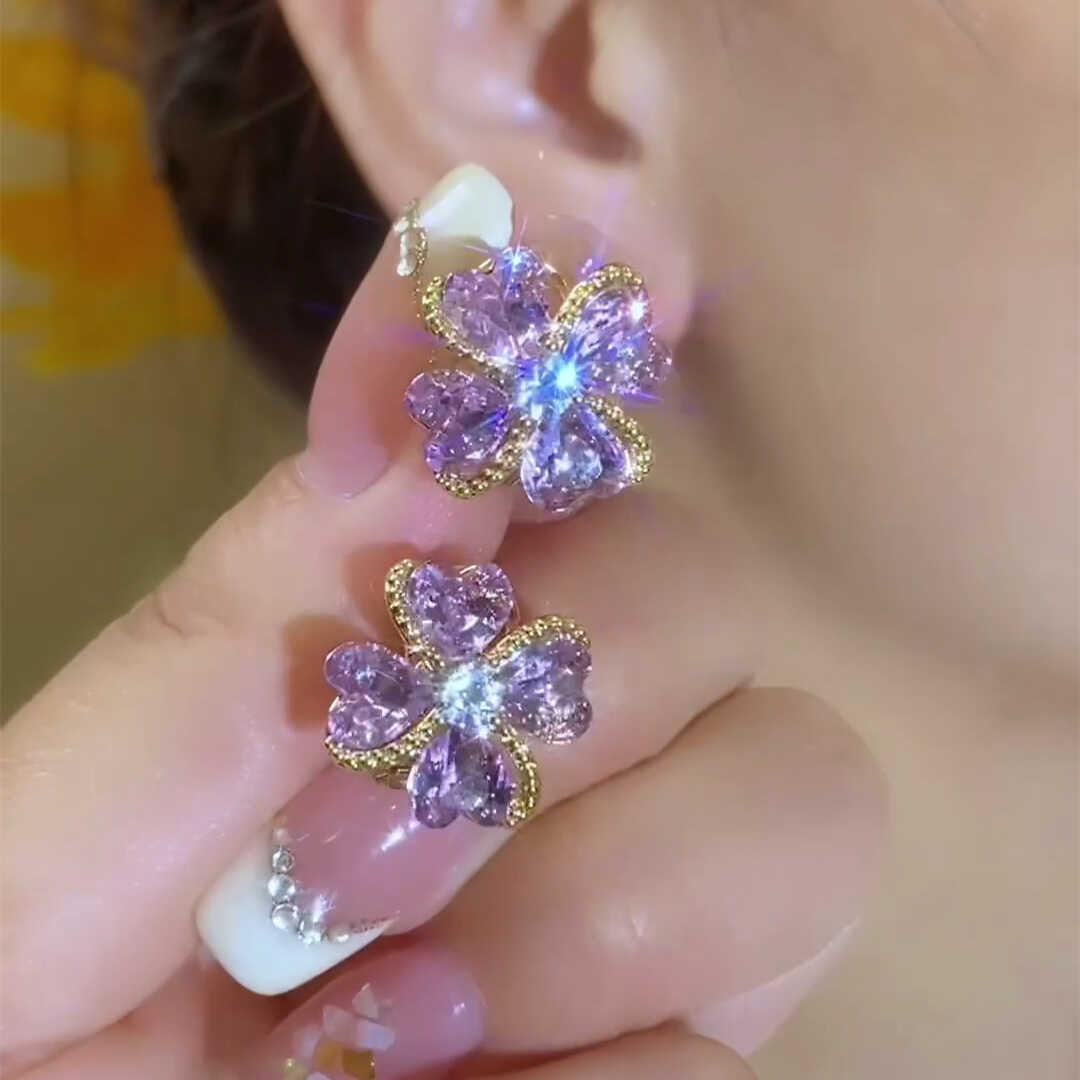 E6038 Aretes trébol morado brillante aleacion 3cm