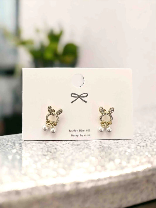 E1305 Aretes conejo zirconia poste de plata chicos