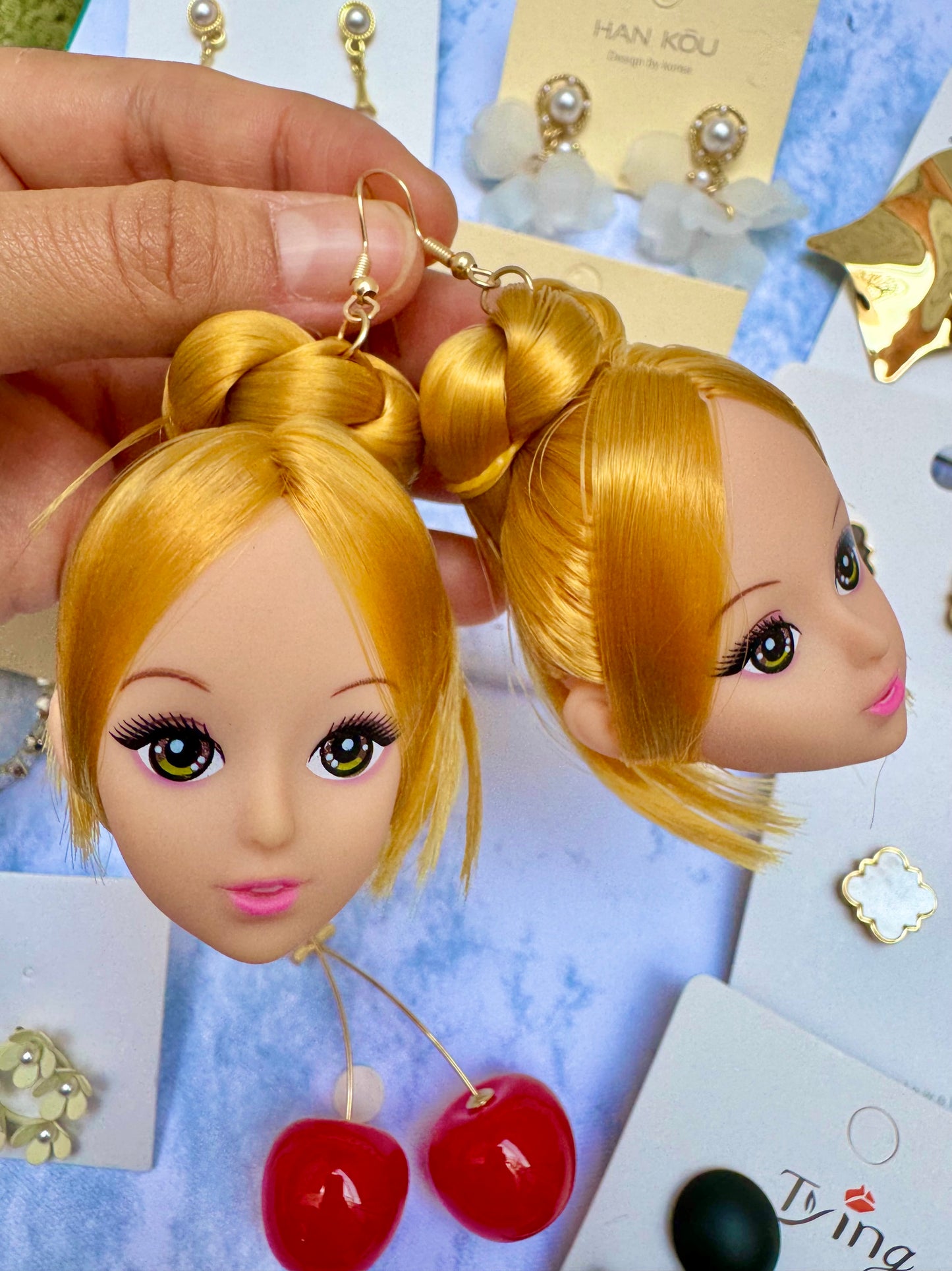 E1828 Aretes cabeza de barbie 7cm largo colgantes