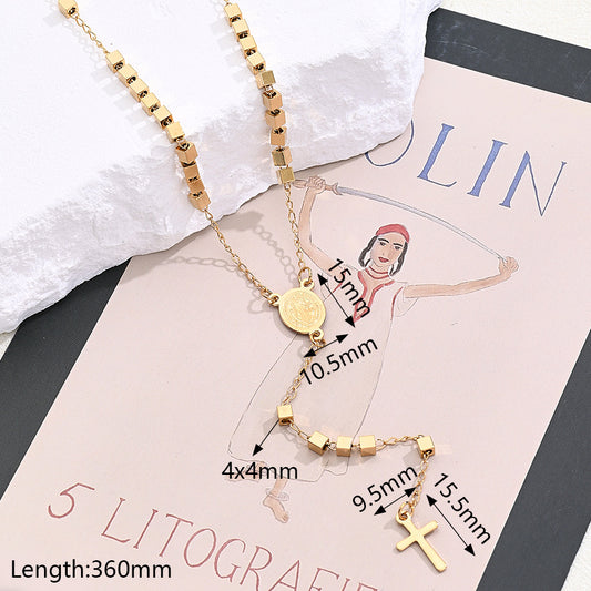 C488 Collar Rosario acero inoxidable chapado en oro 18k largo 33cm