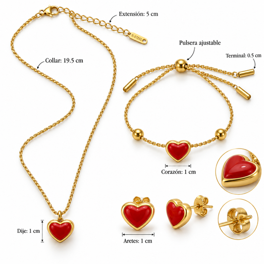 C084 Conjunto collar pulsera y aretes acero inoxidable 304 esmaltado