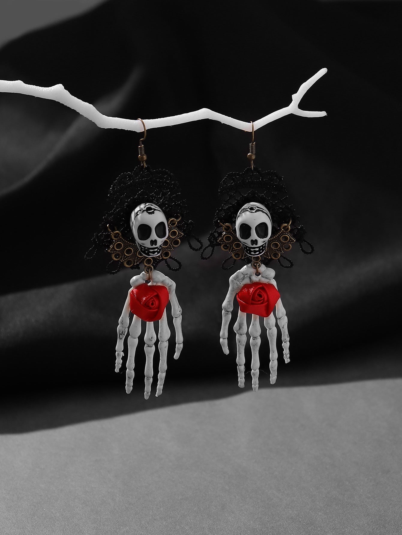 E4049 Aretes catrina esqueleto aleacion 12cm