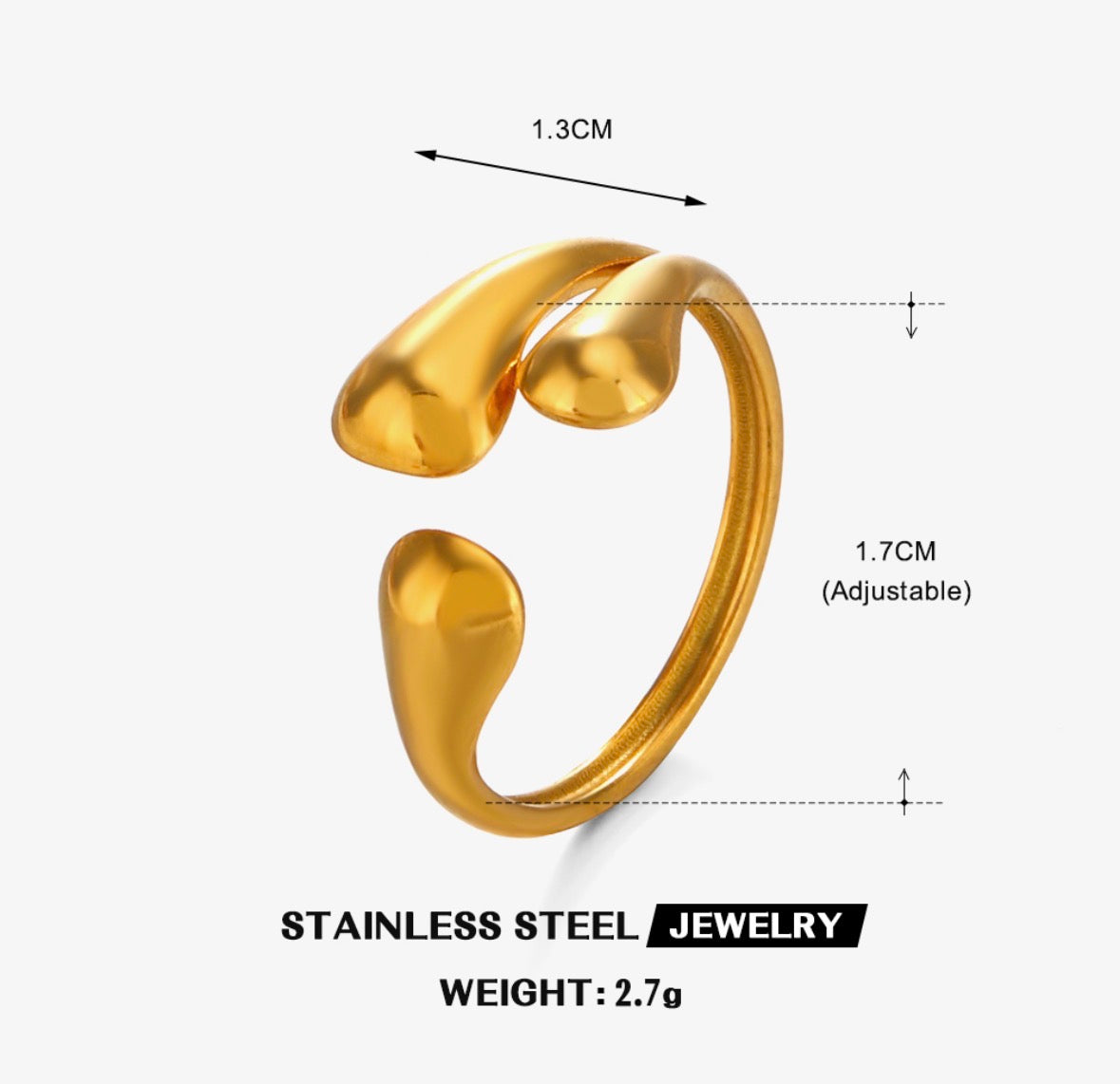 A502D anillo gota dorado abierto acero inoxidable