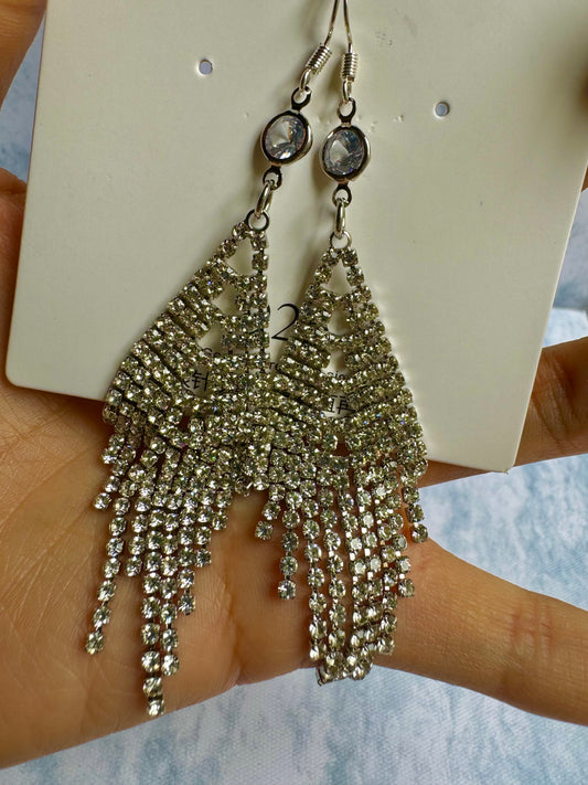 E482 Aretes rombo cortina zirconia brillante poste de plata 8cm