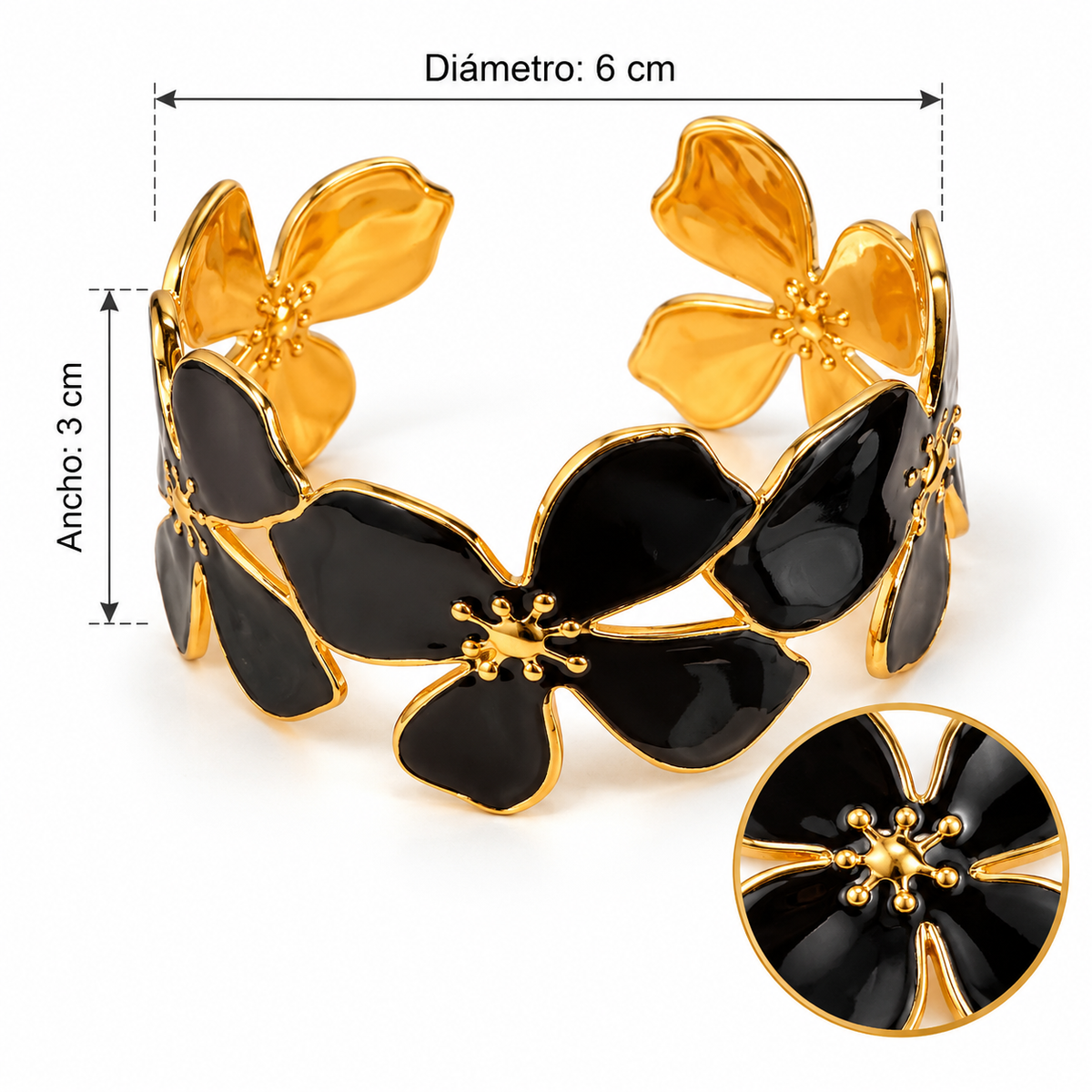 B558 Brazalete abierto flor de acero inoxidable 304