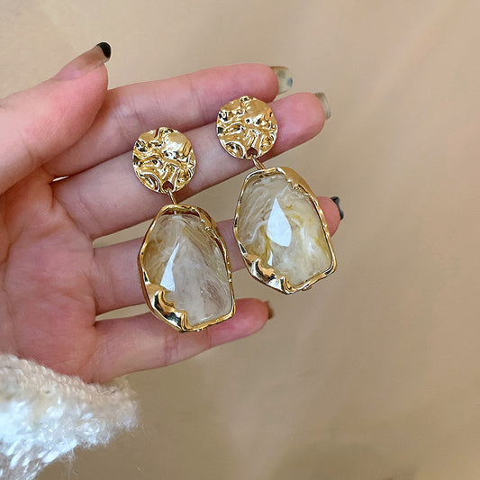 E3586 Aretes óvalo piedra poste de plata resina 4.5cm