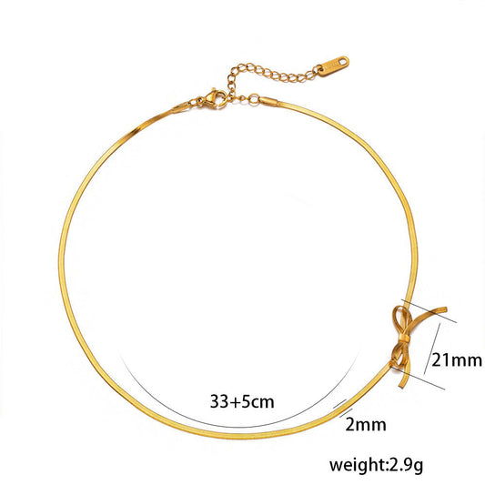 C711 Collar moño dorado acero inoxidable chapado en oro de 18k 14.5cm largo