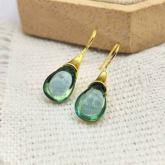 E3874V  aretes gota piedra ojo de gato 3.5cm