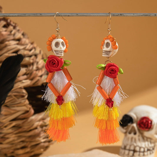 E3767 Aretes catrina día de muertos Halloween 10cm resina