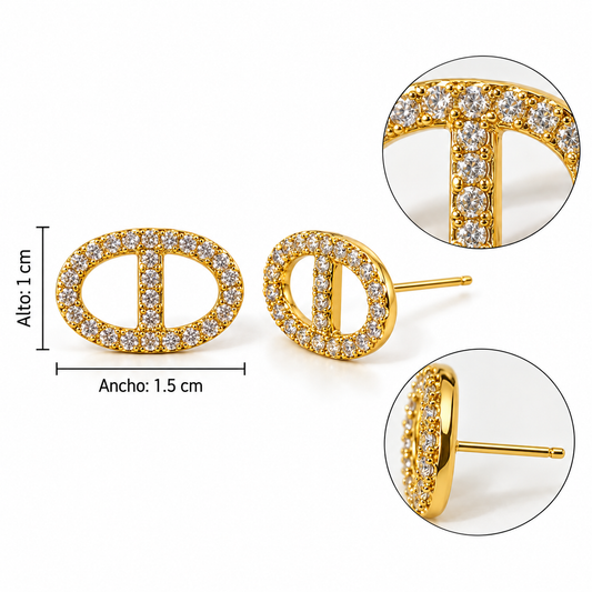 E7513 Aretes dorados incrustacion circon cobre