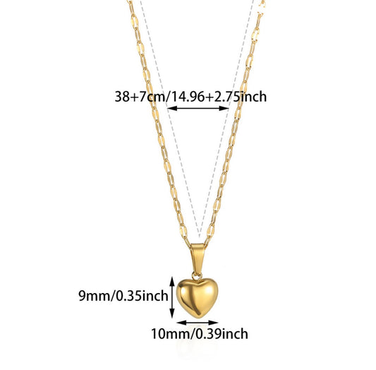 C1582 Collar dorado corazón acero inoxidable 23cm largo 1cm dije