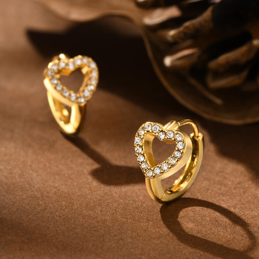 E3210 Aretes argolla corazon acero inoxidable chapado en oro 18k 1cm