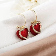 E5010 Aretes corazón colgante rojo elegante aleacion 5cm