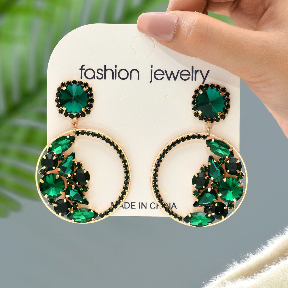 E7320 Aretes cristal aro elegante de fiesta 6.5cm
