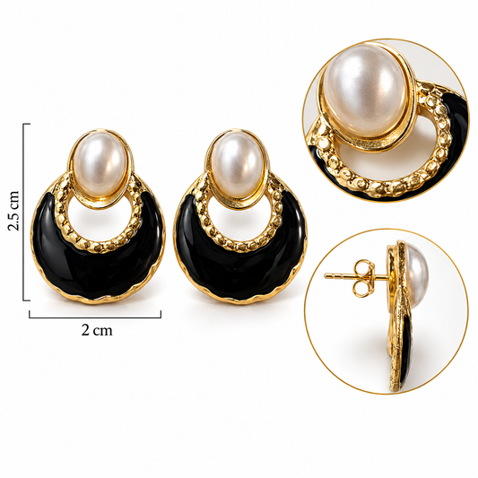 E033 Aretes diseño victoriano con perla de acero inoxidable 304