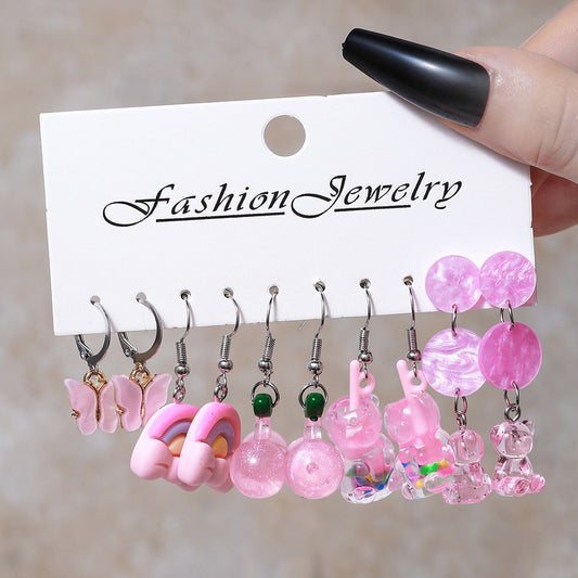 E3975 Conjunto de aretes mariposa rosa 4cm