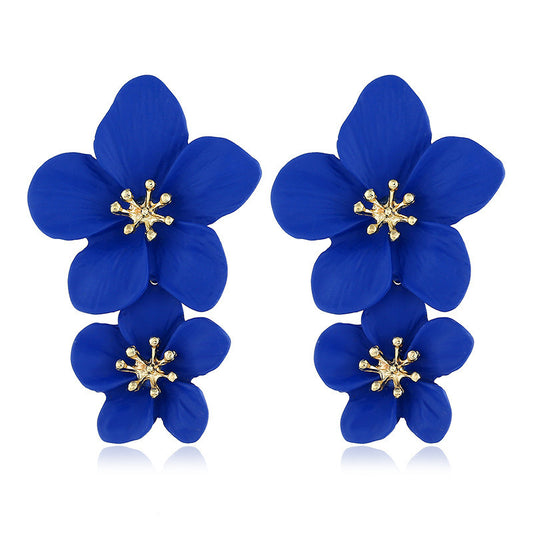 E3694 Arete flor azul aleacion 5cm