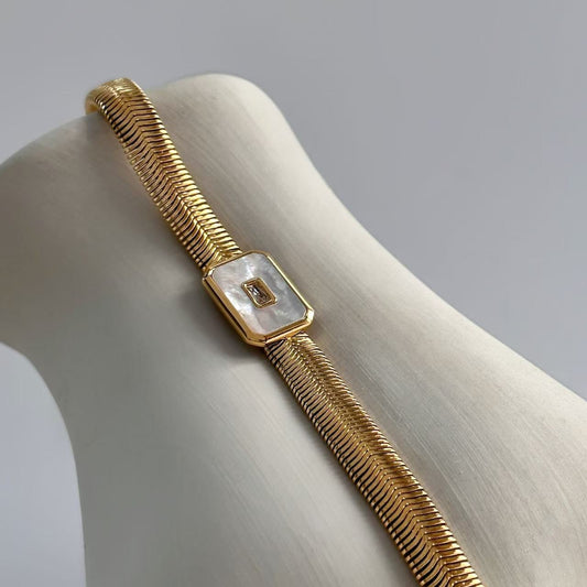 B489 pulsera rectángulo blanco dorada acero inoxidable chapado en oro de 18k 22cm