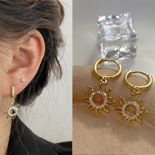 J593 Aretes aro sol dorado cobre 2cm