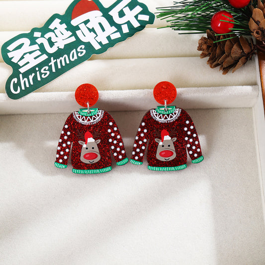 E4090 Aretes suéter navideño reno acrílico 6cm