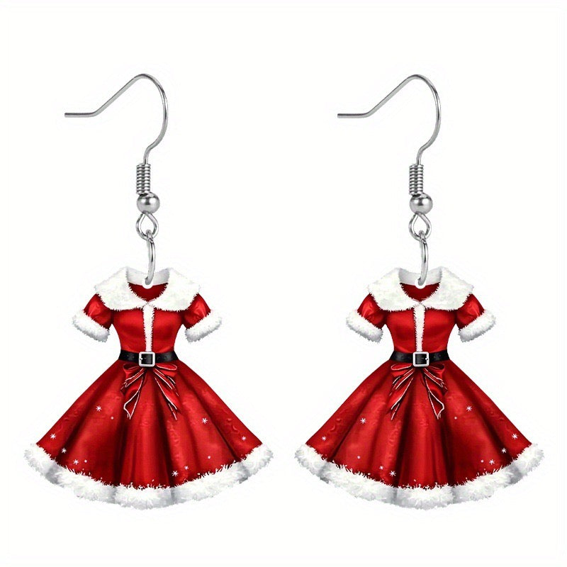 E4162 aretes vestido rojo navideño acrílico 3cm
