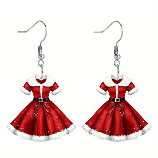 E4162 aretes vestido rojo navideño acrílico 3cm