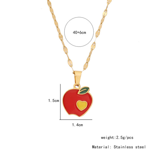 C520 Collar manzana acero inoxidable chapado en oro 18k largo 21cm 1.5cm dije