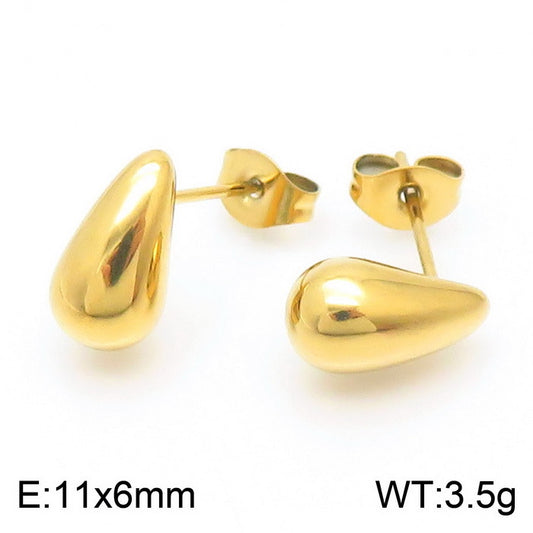 E3647 Aretes gota dorada estilo bottega acero inoxidable chapado en oro de 18k 1cm