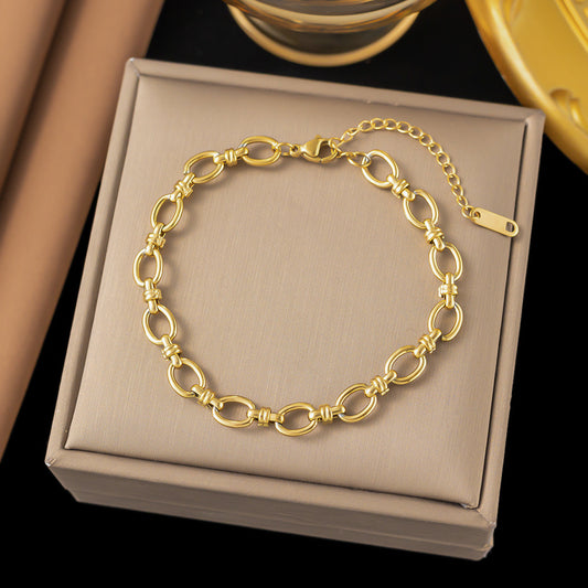 B906 Pulsera dorada de eslabones cubanos acero inoxidable 21cm