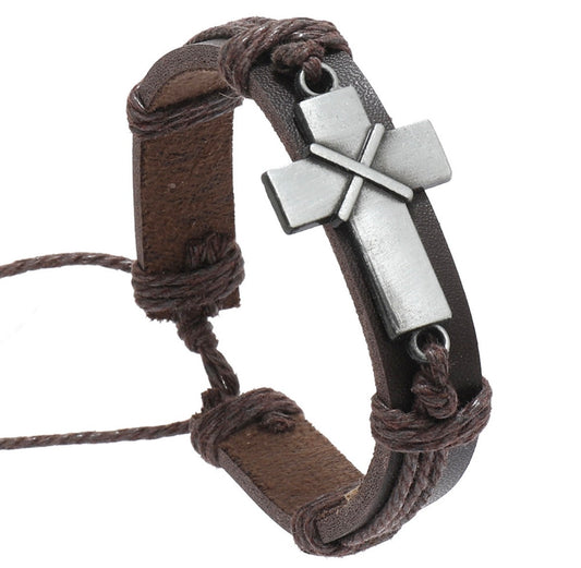 B723 pulsera cuero sintetico tejido hombre