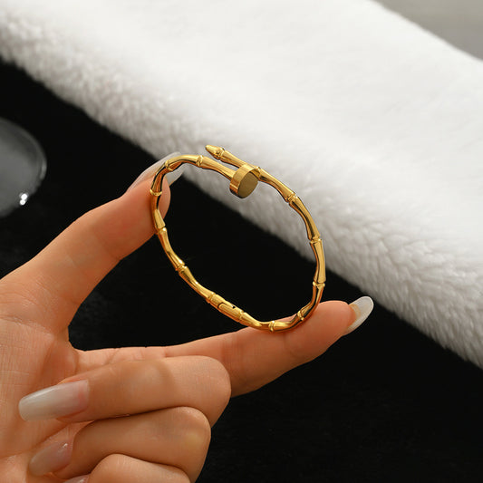 B963 Pulsera clavo de bambu acero inoxidable 304 chapado en oro 18k