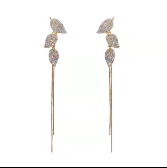 E5442 Aretes hojas brillantes elegantes colgantes aleacion 7cm