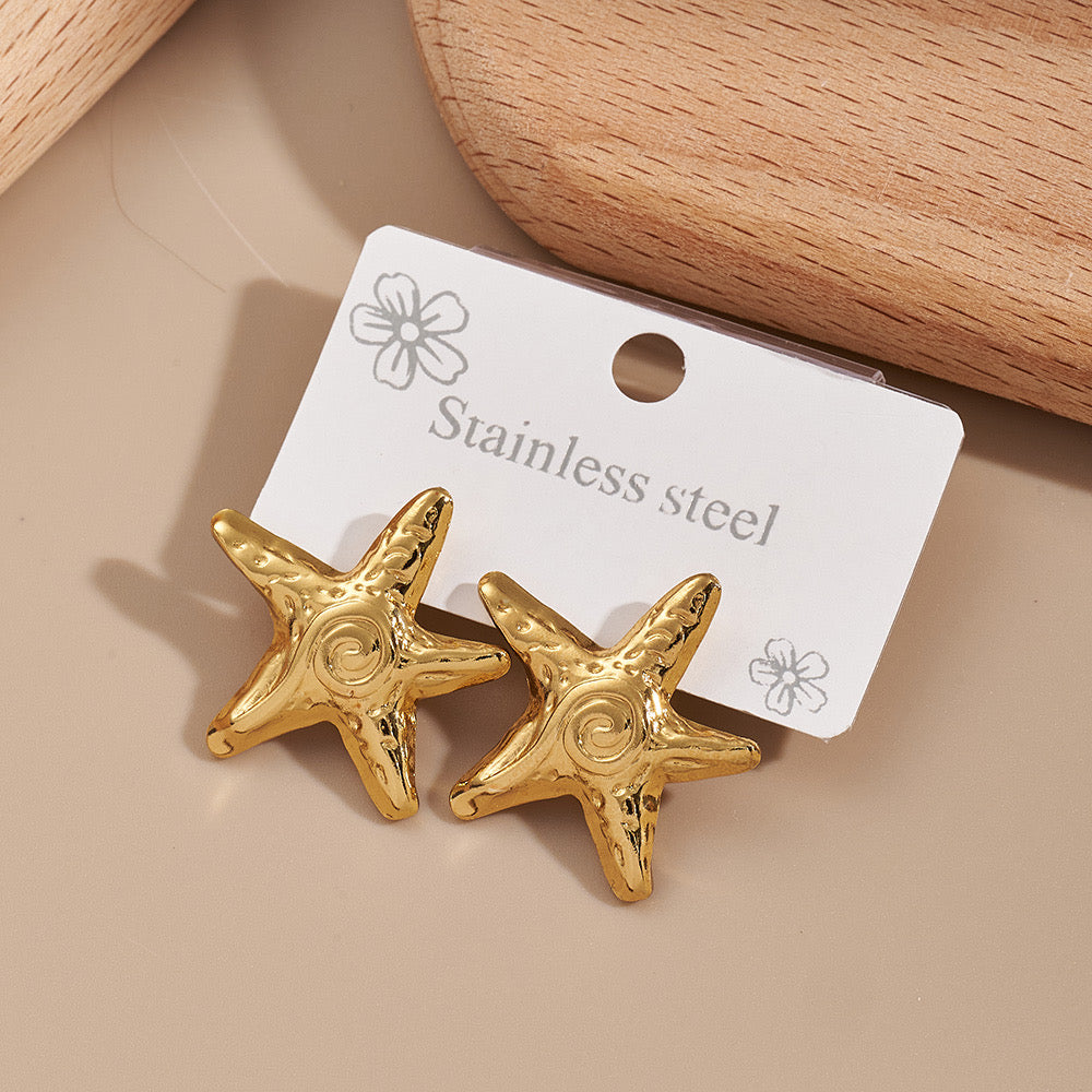 E7096 Aretes estrella de mar dorada acero inoxidable 3cm