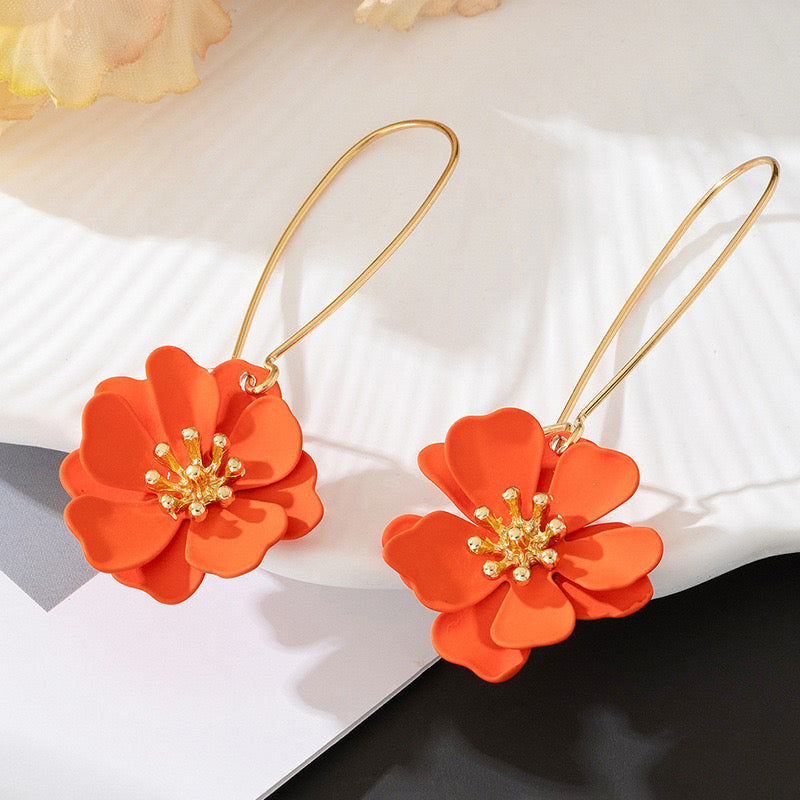 E4514NAR Aretes flor colgante aleacion 5.5cm