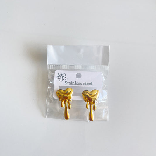 E5070 Aretes corazón gotas doradas acero inoxidable 2cm
